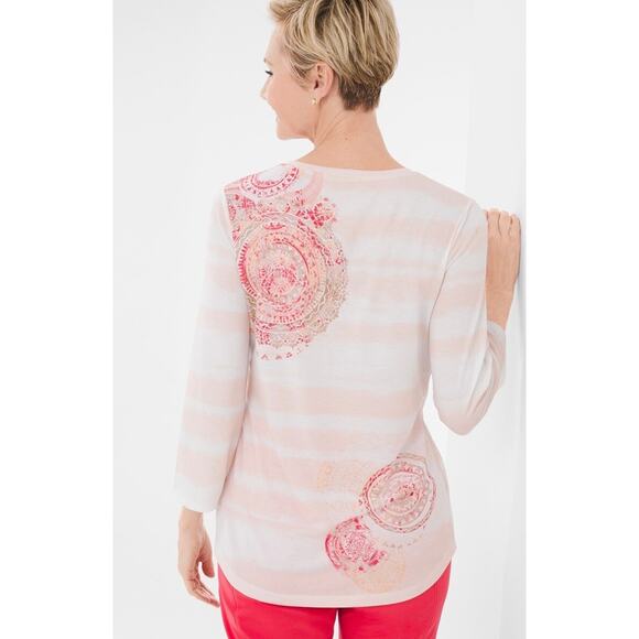 Chico’s Zenergy‎ Medallion Tee Peach White 0 Small - Picture 2 of 9